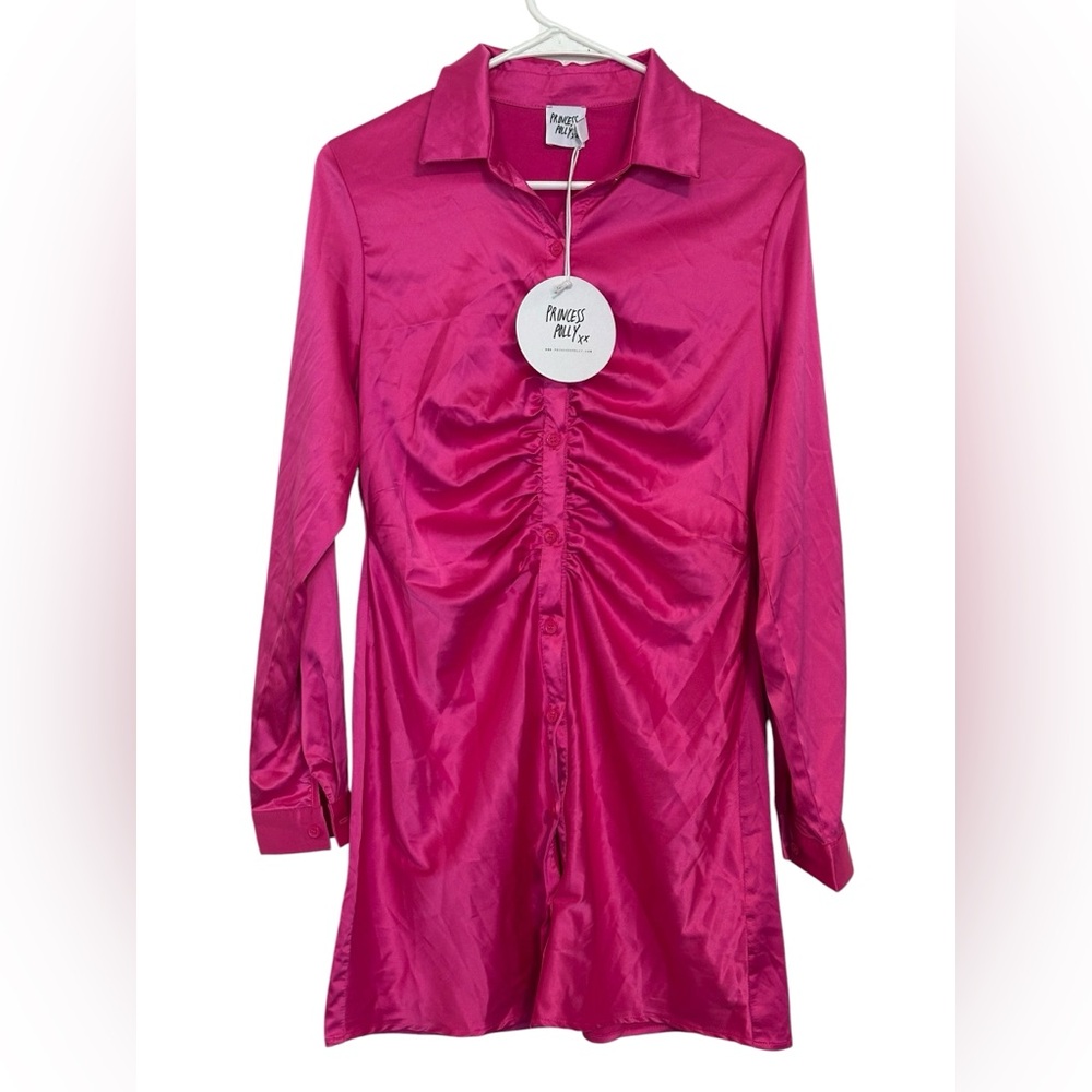 Princess Polly Zena Satin Mini Dress Pink Size 6 Button Front NWT
